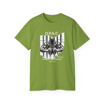 White O.P.A.C. Logo Advocacy Tee, Unisex Cotton T-Shirt for Supporters, Prison Advocacy, Social Justice, Awareness Shirt, Gift for Activists