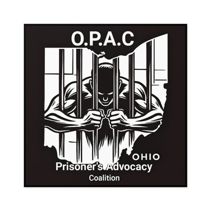 Prison Advocacy Laminate Stickers, Square, Black, O.P.A.C. Designs, Justice Reform, Awareness Campaign, Activism, Prisoner Rights