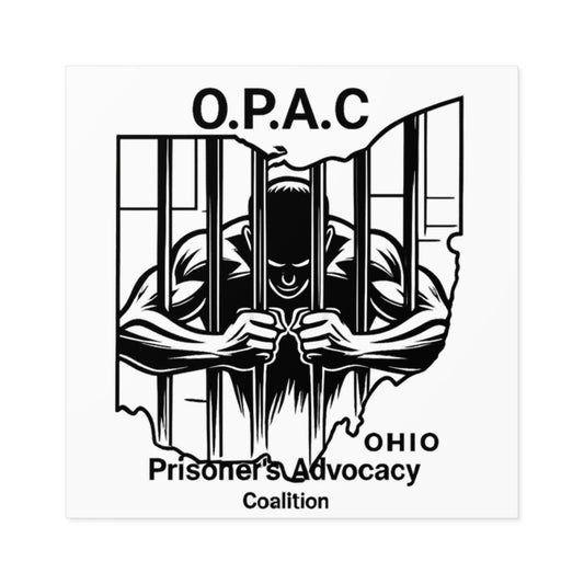 Prison Advocacy Laminate Stickers, Square, White, O.P.A.C. Designs, Justice Reform, Awareness Campaign, Activism, Prisoner Rights