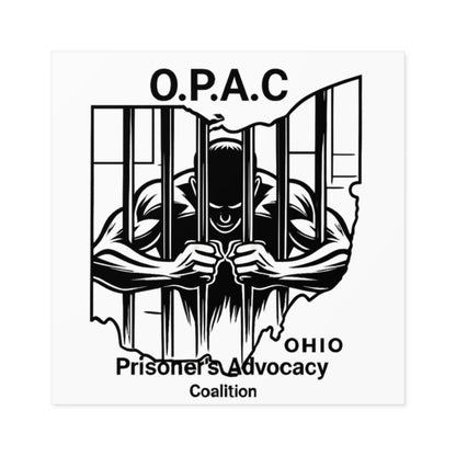 Prison Advocacy Laminate Stickers, Square, White, O.P.A.C. Designs, Justice Reform, Awareness Campaign, Activism, Prisoner Rights