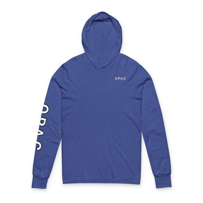 O.P.A.C. White-Lettered Text Advocacy Graphic Hooded Long White-Lettered Text Sleeve Tee, Prisoner Rights Awareness