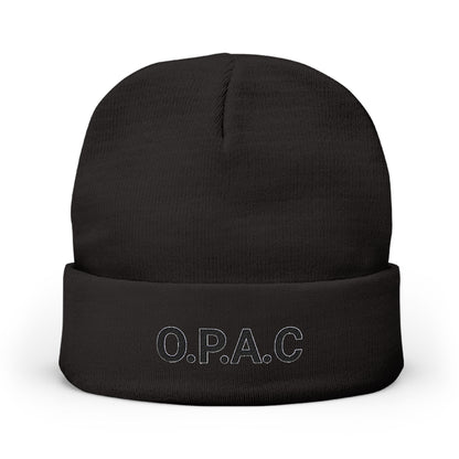 O.P.A.C. MID Black- Lettered Text Custom Embroidered Knit Beanie - Cozy Fashion Accessory, Winter Gift, O.P.A.C. Beanie, Streetwear Essential, Unisex Hat