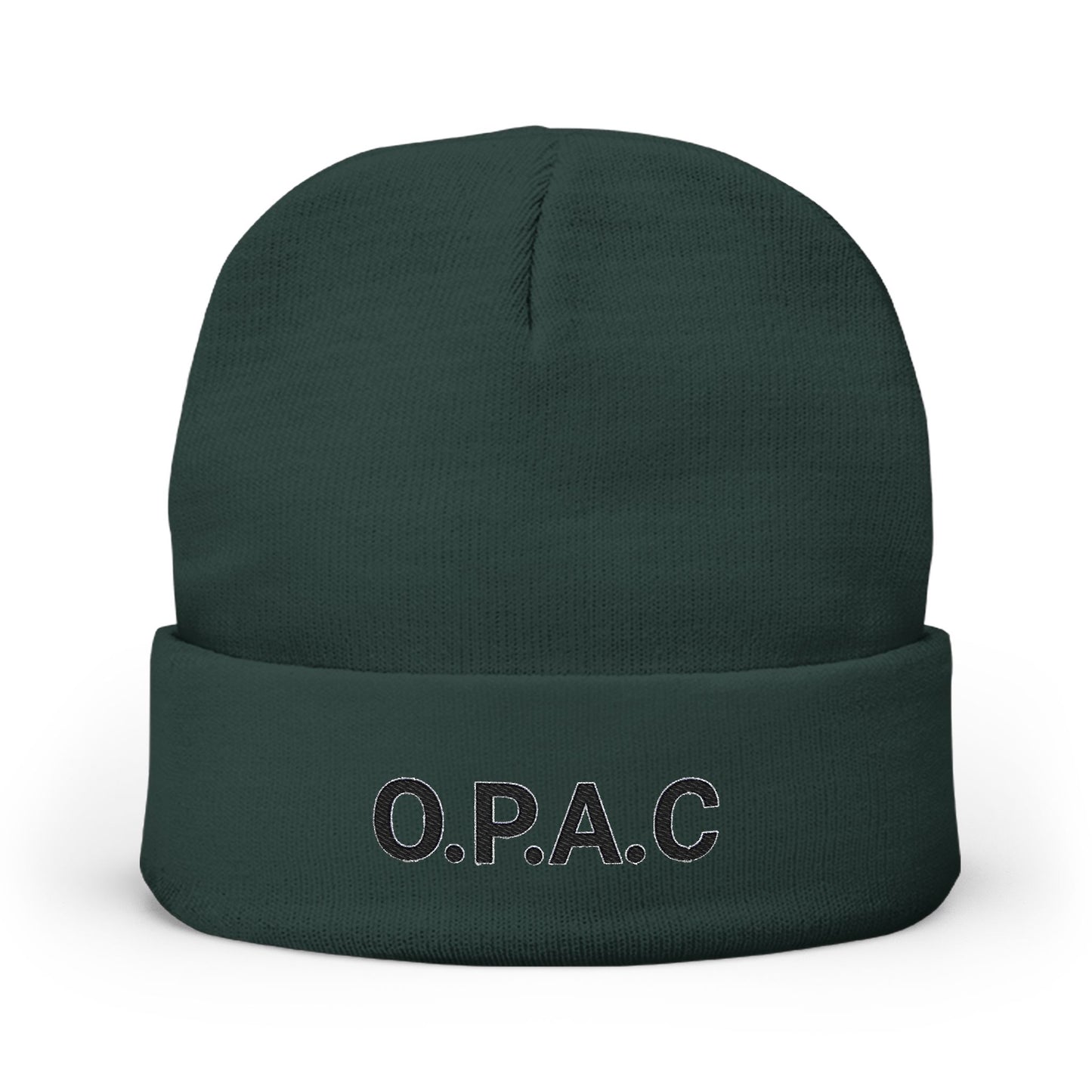 O.P.A.C. MID Black- Lettered Text Custom Embroidered Knit Beanie - Cozy Fashion Accessory, Winter Gift, O.P.A.C. Beanie, Streetwear Essential, Unisex Hat