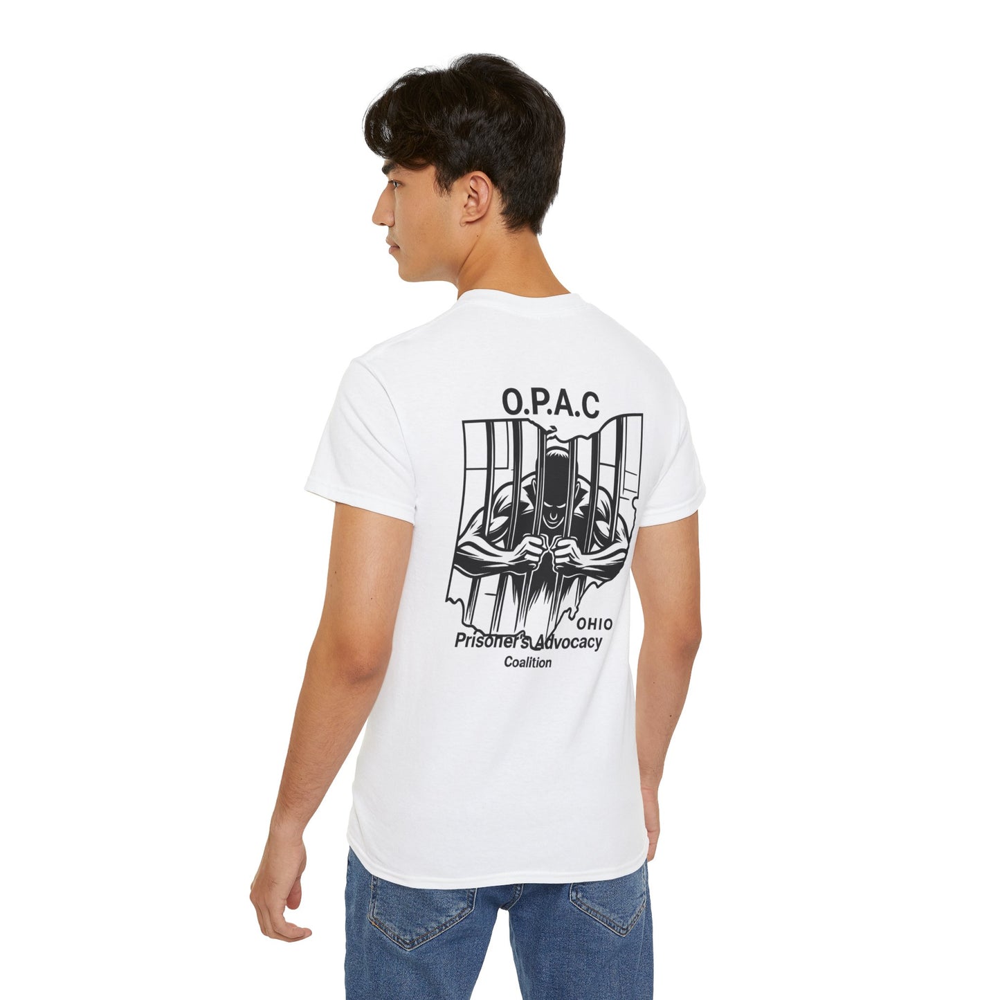 Double-sided Unisex Black-Lettered Text Big Back Graphic Advocacy Tee - Support Prisoners' Rights, Social Justice Apparel, Protest Wear, Activism T-Shirt