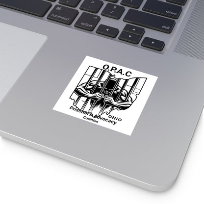 Prison Advocacy Laminate Stickers, Square, White, O.P.A.C. Designs, Justice Reform, Awareness Campaign, Activism, Prisoner Rights