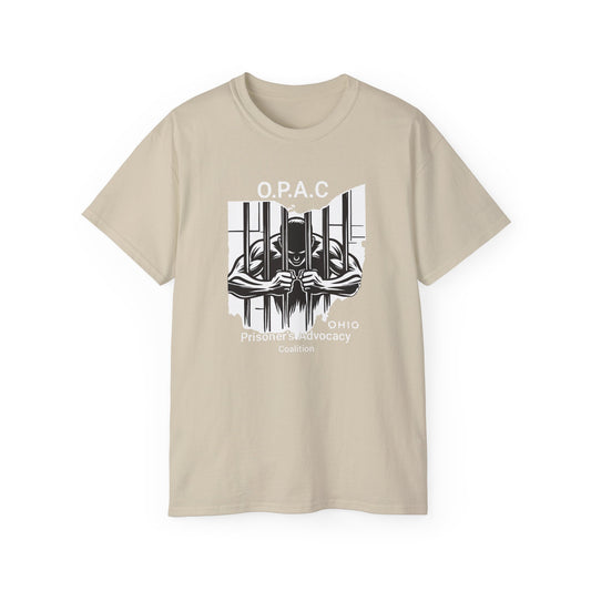 White O.P.A.C. Logo Advocacy Tee, Unisex Cotton T-Shirt for Supporters, Prison Advocacy, Social Justice, Awareness Shirt, Gift for Activists