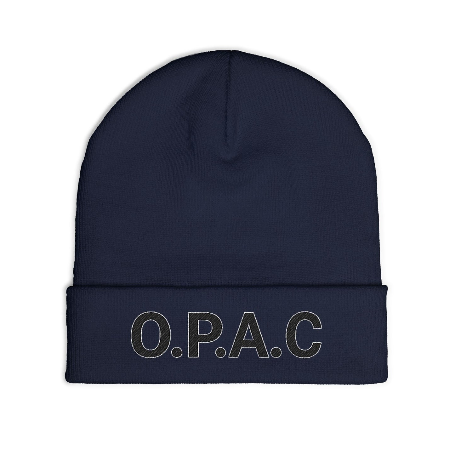 O.P.A.C. BIG Black- Lettered Text Custom Embroidered Knit Beanie - Cozy Fashion Accessory, Winter Gift, O.P.A.C. Beanie, Streetwear Essential, Unisex Hat