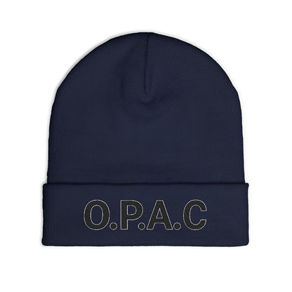 O.P.A.C. BIG Black- Lettered Text Custom Embroidered Knit Beanie - Cozy Fashion Accessory, Winter Gift, O.P.A.C. Beanie, Streetwear Essential, Unisex Hat