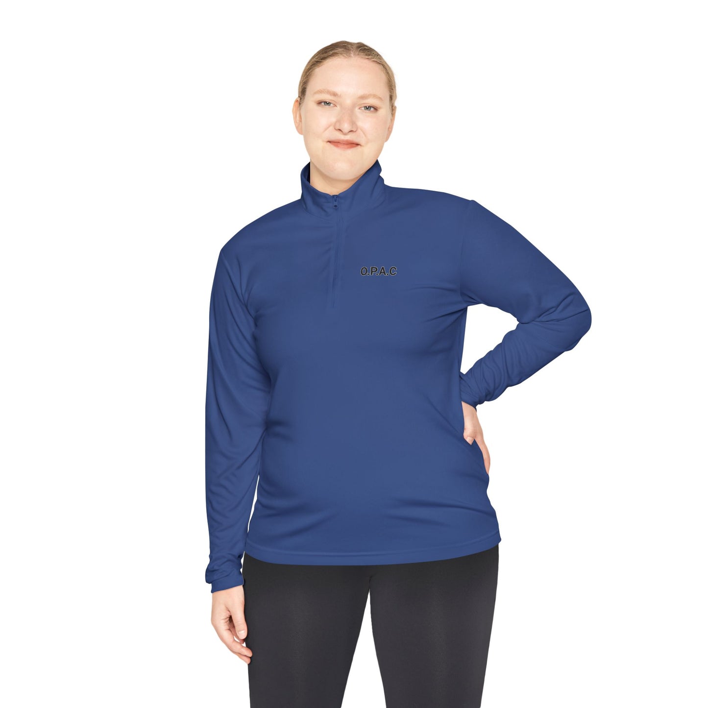 Unisex Quarter-Zip Pullover - Ladies O P A C Double-sided Black-lettered Text Logo Stylish Graphic Design