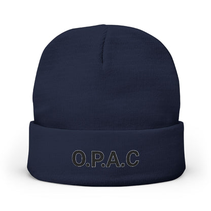 O.P.A.C. MID Black- Lettered Text Custom Embroidered Knit Beanie - Cozy Fashion Accessory, Winter Gift, O.P.A.C. Beanie, Streetwear Essential, Unisex Hat