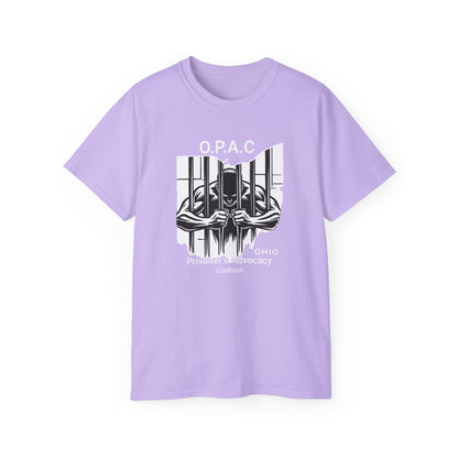 White O.P.A.C. Logo Advocacy Tee, Unisex Cotton T-Shirt for Supporters, Prison Advocacy, Social Justice, Awareness Shirt, Gift for Activists