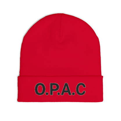 O.P.A.C. BIG Black- Lettered Text Custom Embroidered Knit Beanie - Cozy Fashion Accessory, Winter Gift, O.P.A.C. Beanie, Streetwear Essential, Unisex Hat