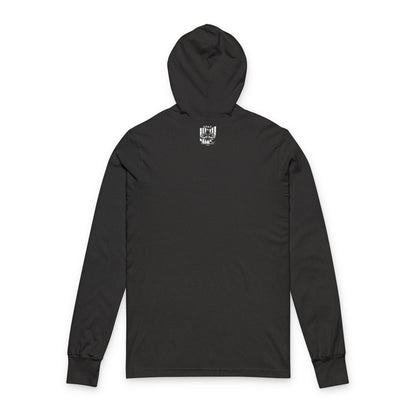 O.P.A.C. White-Lettered Text Advocacy Outer Neck Graphic Hooded Long Sleeve Tee, Prisoner Rights Awareness, Unisex