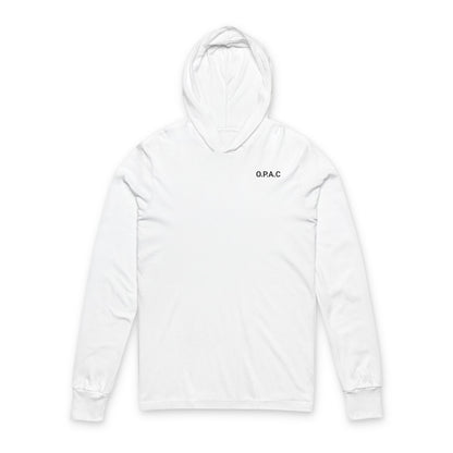 O.P.A.C. Black-Lettered Text Advocacy Graphic Hooded Long Sleeve Tee, Prisoner Rights Awareness, Unisex