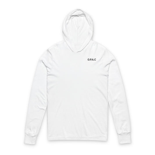 O.P.A.C. Black-Lettered Text Advocacy Graphic Hooded Long Sleeve Tee, Prisoner Rights Awareness, Unisex