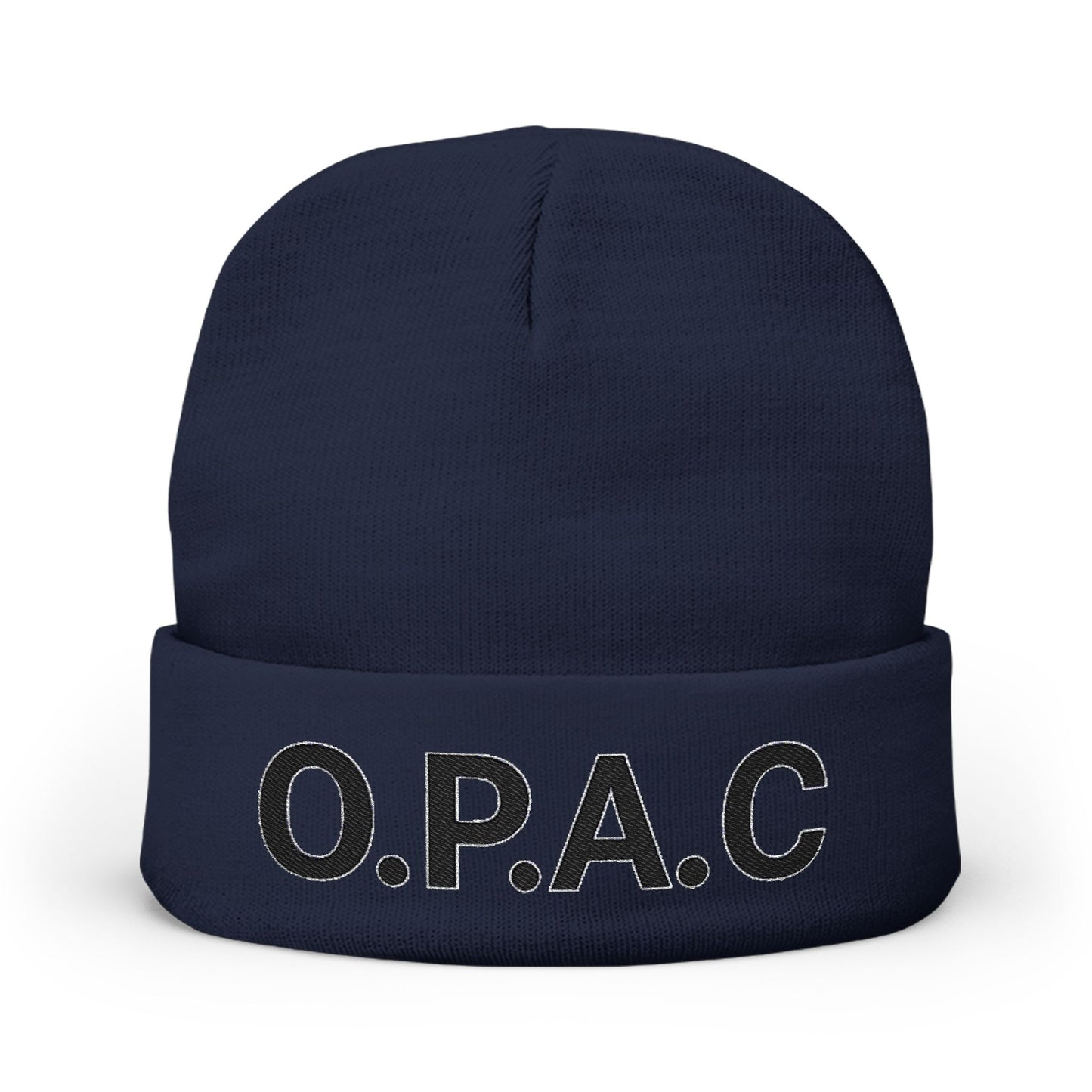 O.P.A.C. BIG Black- Lettered Text Custom Embroidered Knit Beanie - Cozy Fashion Accessory, Winter Gift, O.P.A.C. Beanie, Streetwear Essential, Unisex Hat