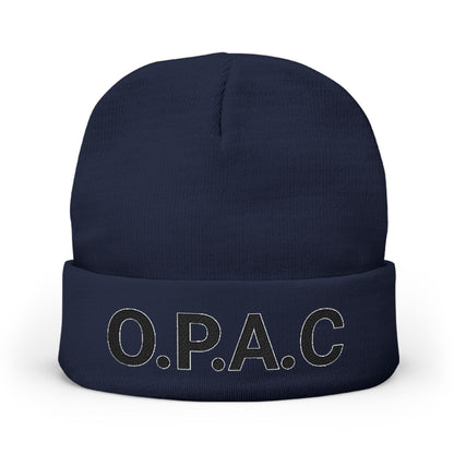 O.P.A.C. BIG Black- Lettered Text Custom Embroidered Knit Beanie - Cozy Fashion Accessory, Winter Gift, O.P.A.C. Beanie, Streetwear Essential, Unisex Hat