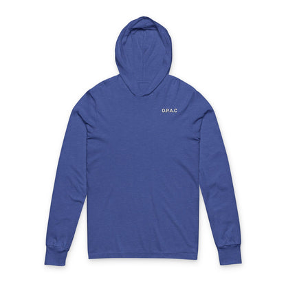 O.P.A.C. White-Lettered Text BIG Advocacy WHITE Graphic (on back) Hooded Long Sleeve Tee, Prisoner Rights Awareness