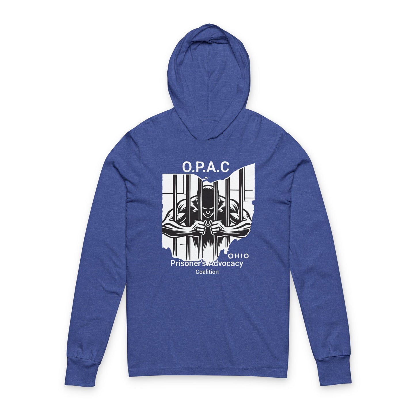 O.P.A.C. Advocacy WHITE Graphic Hooded Long Sleeve Tee, Prisoner Rights Awareness