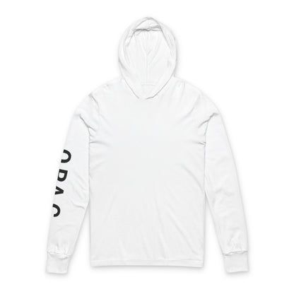 O.P.A.C. Bare-Chested BIG Advocacy Graphic (on back) Hooded Long Black-Lettered Text Sleeve Tee, Prisoner Rights Awareness, Unisex Tee, Casual Advocacy Apparel, Comfortable Statement Wear
