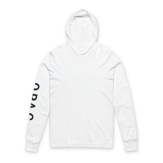 O.P.A.C. Bare-Chested BIG Advocacy Graphic (on back) Hooded Long Black-Lettered Text Sleeve Tee, Prisoner Rights Awareness, Unisex Tee, Casual Advocacy Apparel, Comfortable Statement Wear