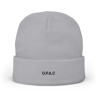 O.P.A.C. SMALL Black- Lettered Text Custom Embroidered Knit Beanie - Cozy Fashion Accessory, Winter Gift, O.P.A.C. Beanie, Streetwear Essential, Unisex Hat