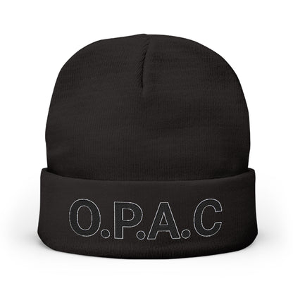 O.P.A.C. BIG Black- Lettered Text Custom Embroidered Knit Beanie - Cozy Fashion Accessory, Winter Gift, O.P.A.C. Beanie, Streetwear Essential, Unisex Hat