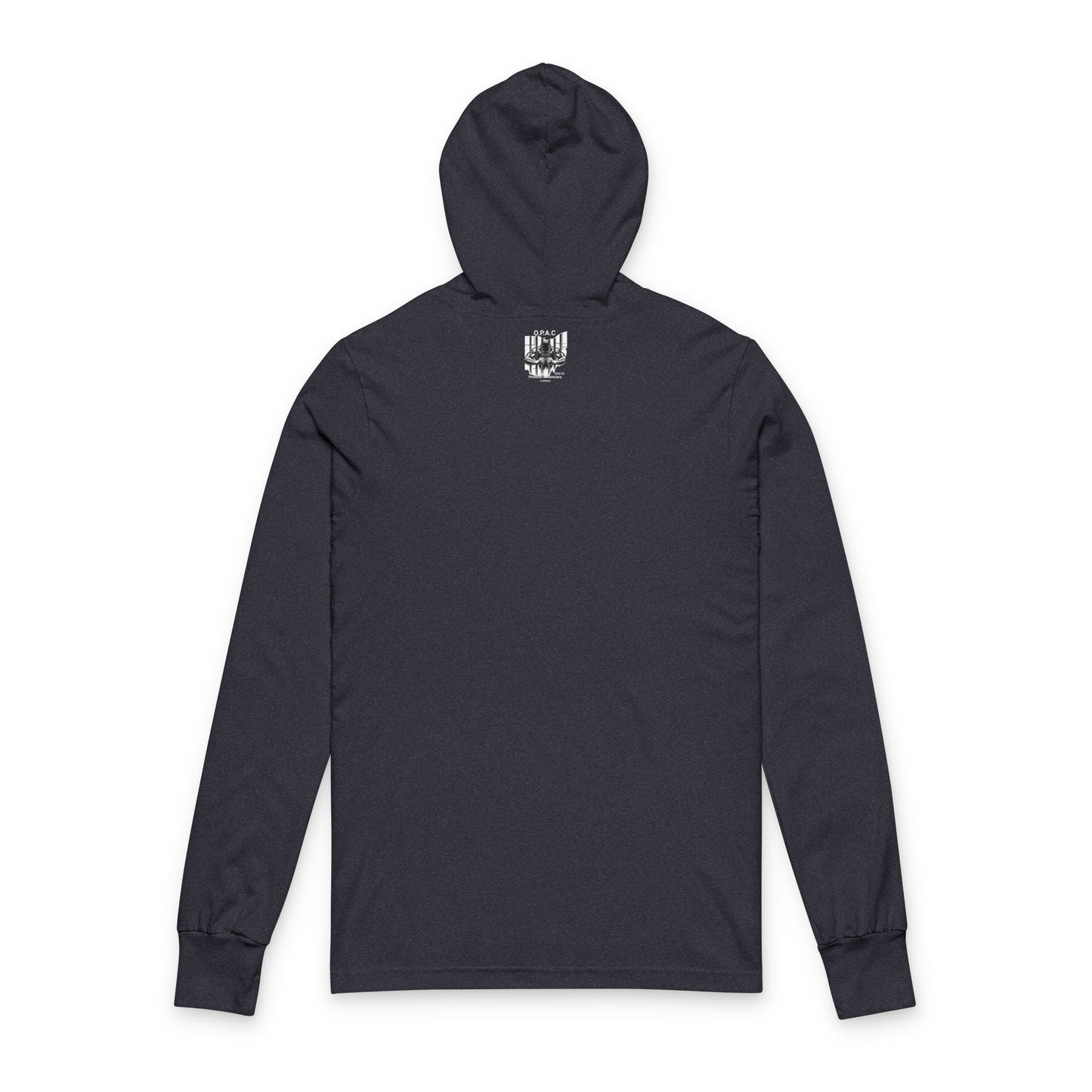 O.P.A.C. White-Lettered Text Advocacy Outer Neck Graphic Hooded Long Sleeve Tee, Prisoner Rights Awareness, Unisex