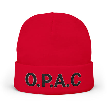O.P.A.C. BIG Black- Lettered Text Custom Embroidered Knit Beanie - Cozy Fashion Accessory, Winter Gift, O.P.A.C. Beanie, Streetwear Essential, Unisex Hat