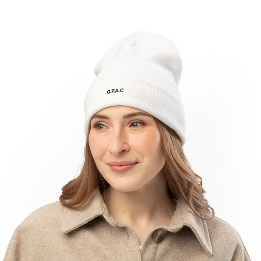 O.P.A.C. SMALL Black- Lettered Text Custom Embroidered Knit Beanie - Cozy Fashion Accessory, Winter Gift, O.P.A.C. Beanie, Streetwear Essential, Unisex Hat