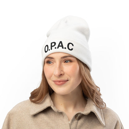 O.P.A.C. BIG Black- Lettered Text Custom Embroidered Knit Beanie - Cozy Fashion Accessory, Winter Gift, O.P.A.C. Beanie, Streetwear Essential, Unisex Hat