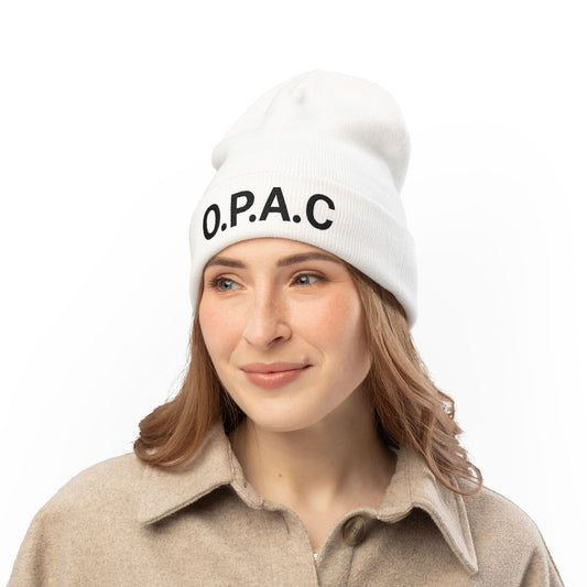 O.P.A.C. BIG Black- Lettered Text Custom Embroidered Knit Beanie - Cozy Fashion Accessory, Winter Gift, O.P.A.C. Beanie, Streetwear Essential, Unisex Hat