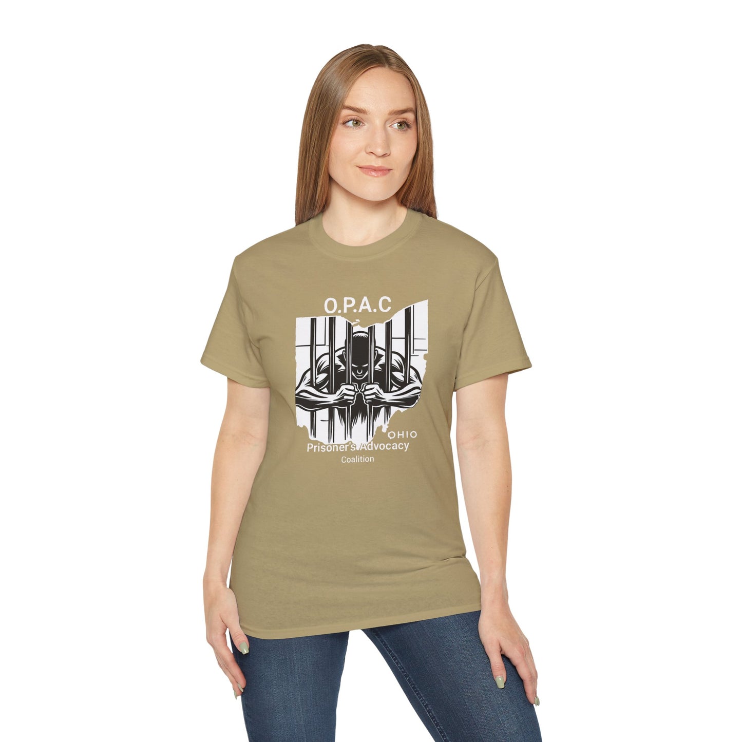 White O.P.A.C. Logo Advocacy Tee, Unisex Cotton T-Shirt for Supporters, Prison Advocacy, Social Justice, Awareness Shirt, Gift for Activists