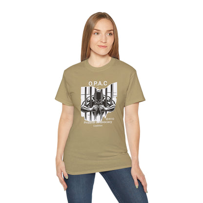 White O.P.A.C. Logo Advocacy Tee, Unisex Cotton T-Shirt for Supporters, Prison Advocacy, Social Justice, Awareness Shirt, Gift for Activists