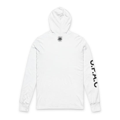 O.P.A.C. Black-Lettered Text Advocacy Graphic Hooded Long Black-Lettered Text Sleeve Tee, Prisoner Rights Awareness