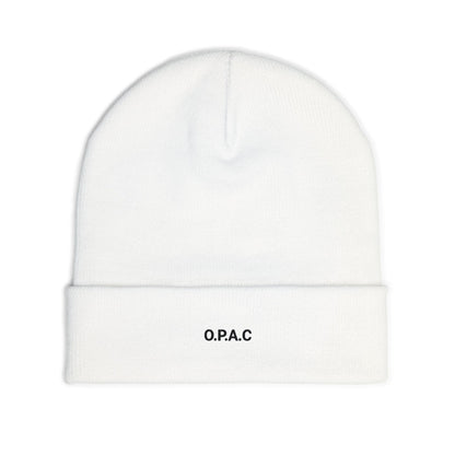 O.P.A.C. SMALL Black- Lettered Text Custom Embroidered Knit Beanie - Cozy Fashion Accessory, Winter Gift, O.P.A.C. Beanie, Streetwear Essential, Unisex Hat