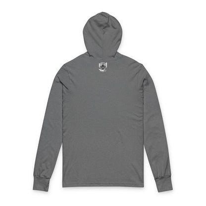 O.P.A.C. White-Lettered Text Advocacy Outer Neck Graphic Hooded Long Sleeve Tee, Prisoner Rights Awareness, Unisex