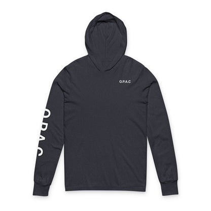 O.P.A.C. White-Lettered Text Advocacy Graphic Hooded Long White-Lettered Text Sleeve Tee, Prisoner Rights Awareness