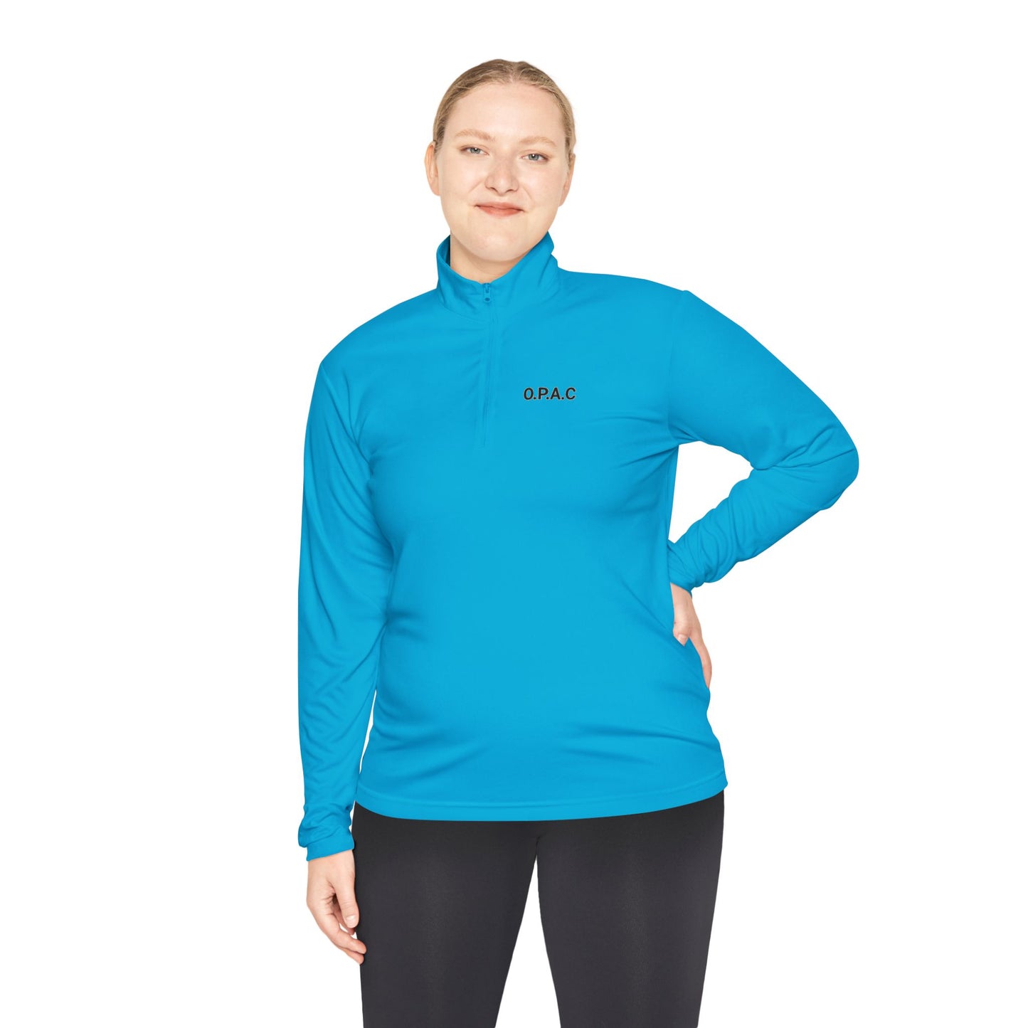 Unisex Quarter-Zip Pullover - Ladies O P A C Double-sided Black-lettered Text Logo Stylish Graphic Design