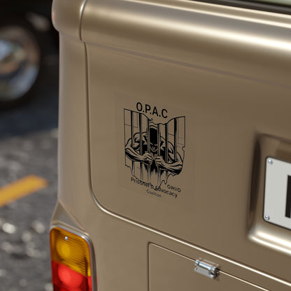 O.P.A.C.  Advocacy Transparent Outdoor Logo Sticker, Support for Prisoner's Rights, Car Decal, Vinyl Graphic for Awareness Campaigns, Nonprofit Fundraiser